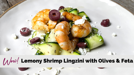 Lemony Shrimp Linguini with Olives and Feta