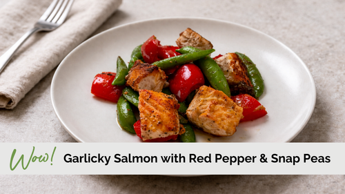 Garlicky Salmon, Red Pepper & Snap Peas