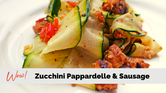 Zucchini Pappardelle with Sausage & Garlic a Lean and Green Recipe